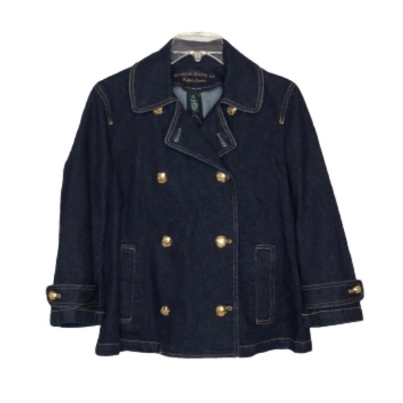 Vintage Lauren Jean Ralph Lauren Denim Jean Jacket Gold Buttons Dark Wash Medium